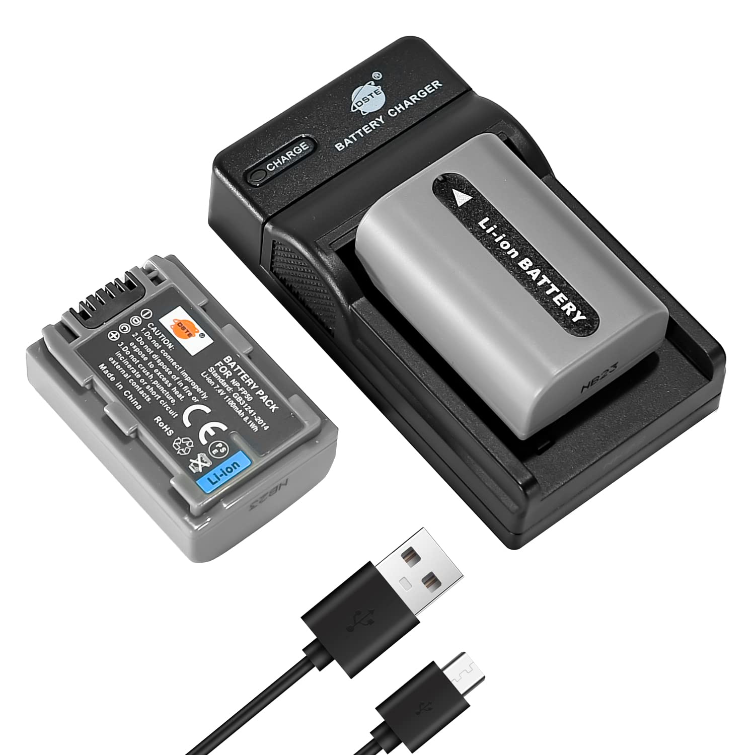 DSTE 2PCS NP-FP50 Batería & Cargador Compatible con Sony DCR-30, DCR-DVD105, DCR-DVD202E, DCR-DVD203E, DCR-DVD205E, DCR-DVD304E, DCR-DVD305
