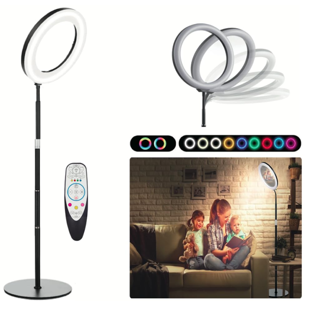 LED Floor Lamp,72" Height Adjustment, Controller Adjustment 2700K-6000K Color Temp and RGB 9 Color Options/2 Flashing Modes,with Makeup Mirror for Office Living Room Bedroom (no stand)