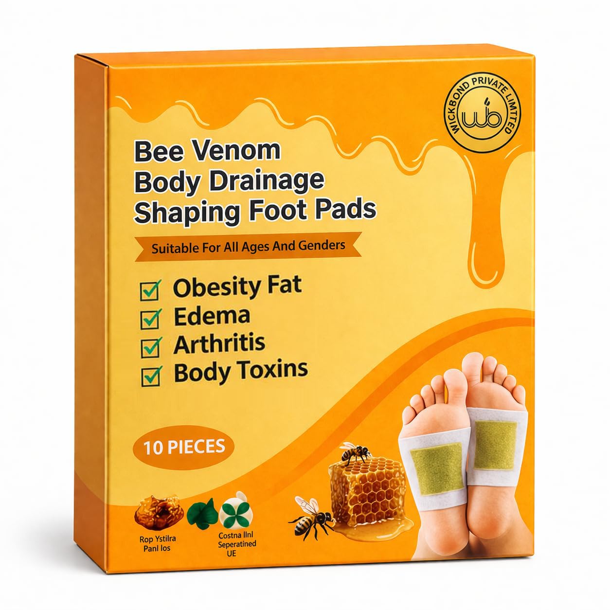 Bee Venom Detox Foot Patches with Honey, Ginger and Green Tea, Organic Herbal Pads for Deep Cleansing, Pain Relief, Overnight Use (Pack of 60)