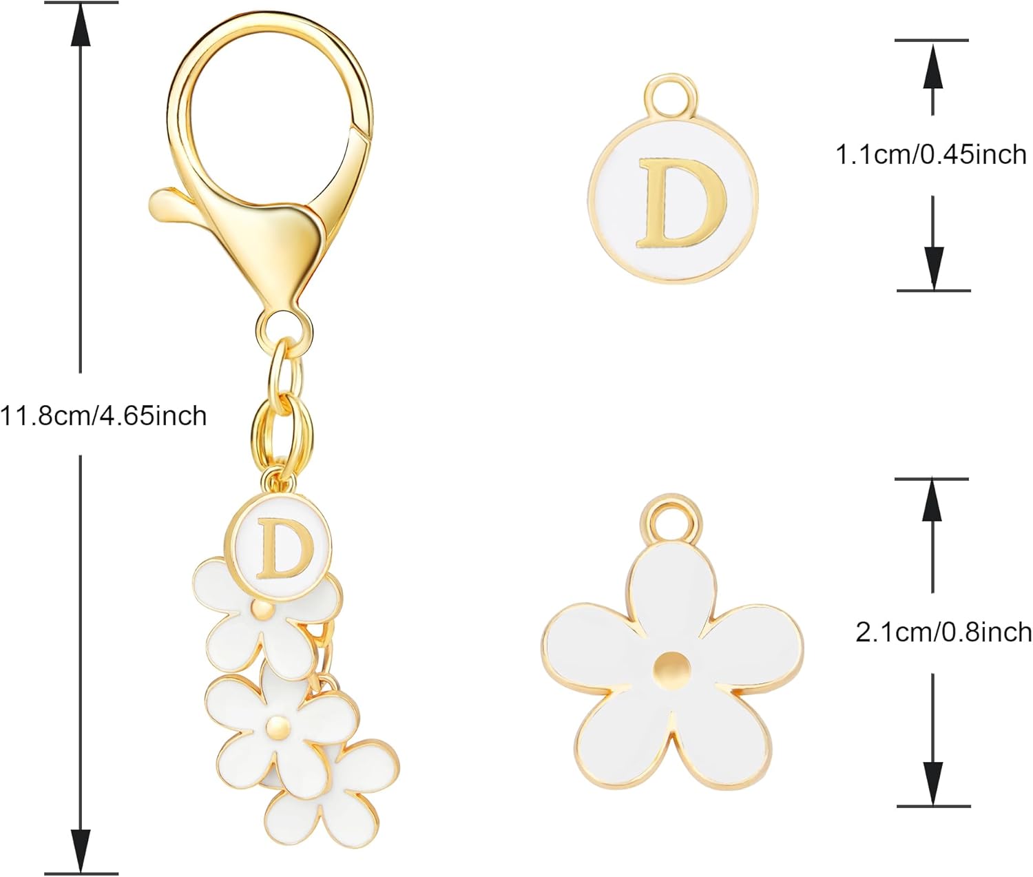 Cute Initial Keychain Pink White Flower Charms for Keys Letter Keyring for Women Purse Handbag - Image 3