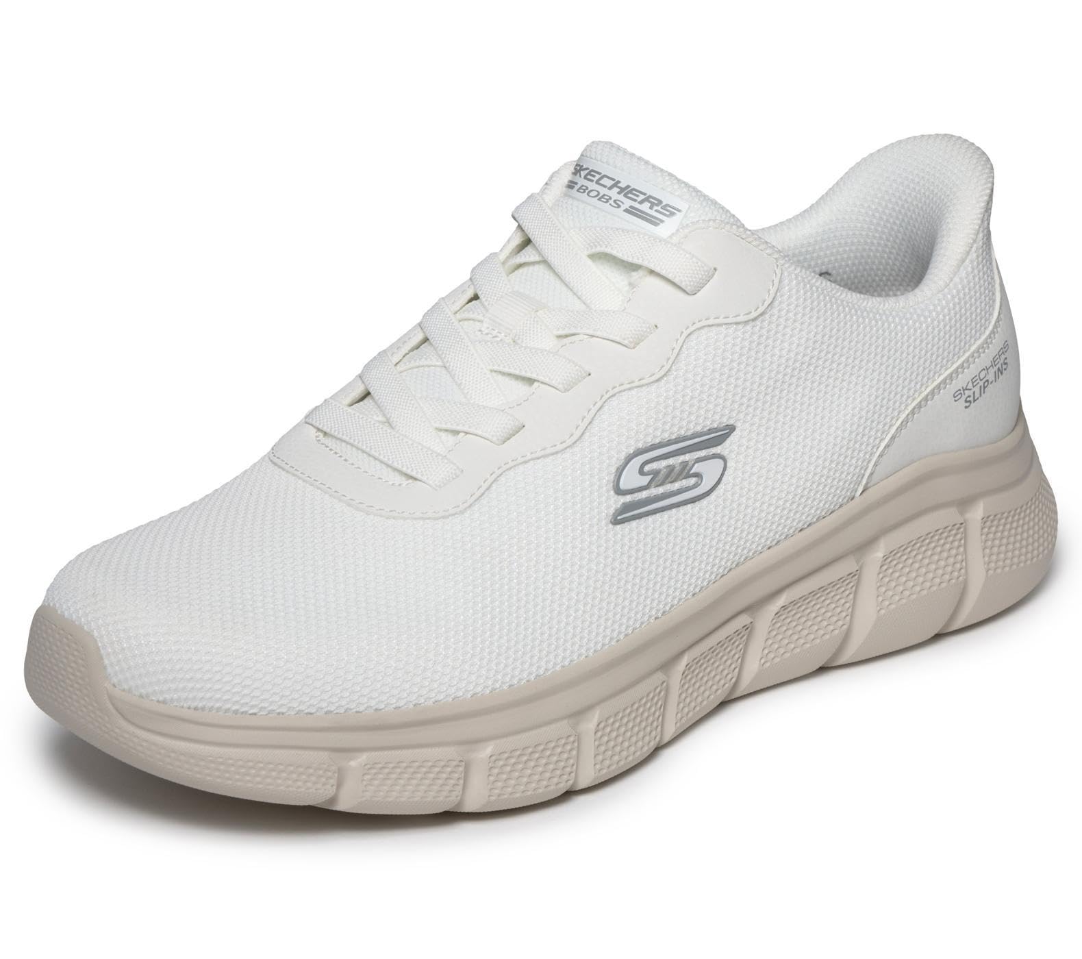 Skechers Men's Bobs B Flex Glacial Edge Slip-in Trainers, White Mesh, 9.5 UK