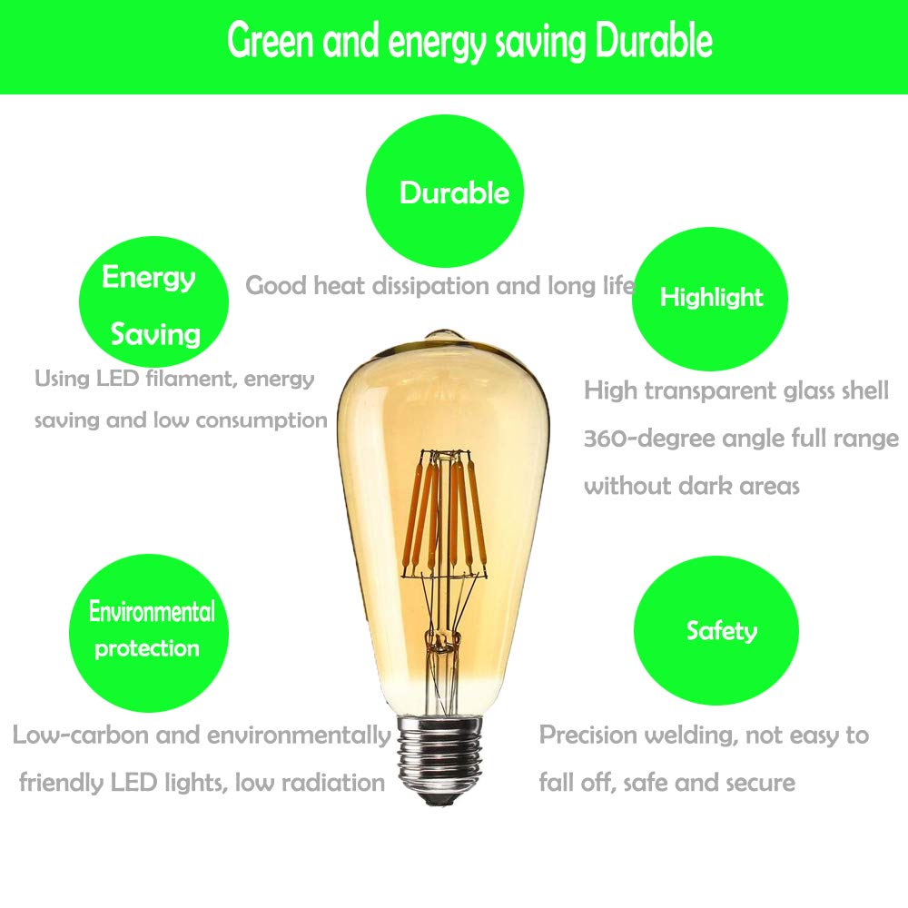 20er Stücke LED E27 6W ST64 Filament Glühbirne Edison Vintage Glühlampe Lampe Birne Warmes Licht 2200K,Nicht Dimmbar AC 220-240V E27 60W Halogenbirnenäquivalent
