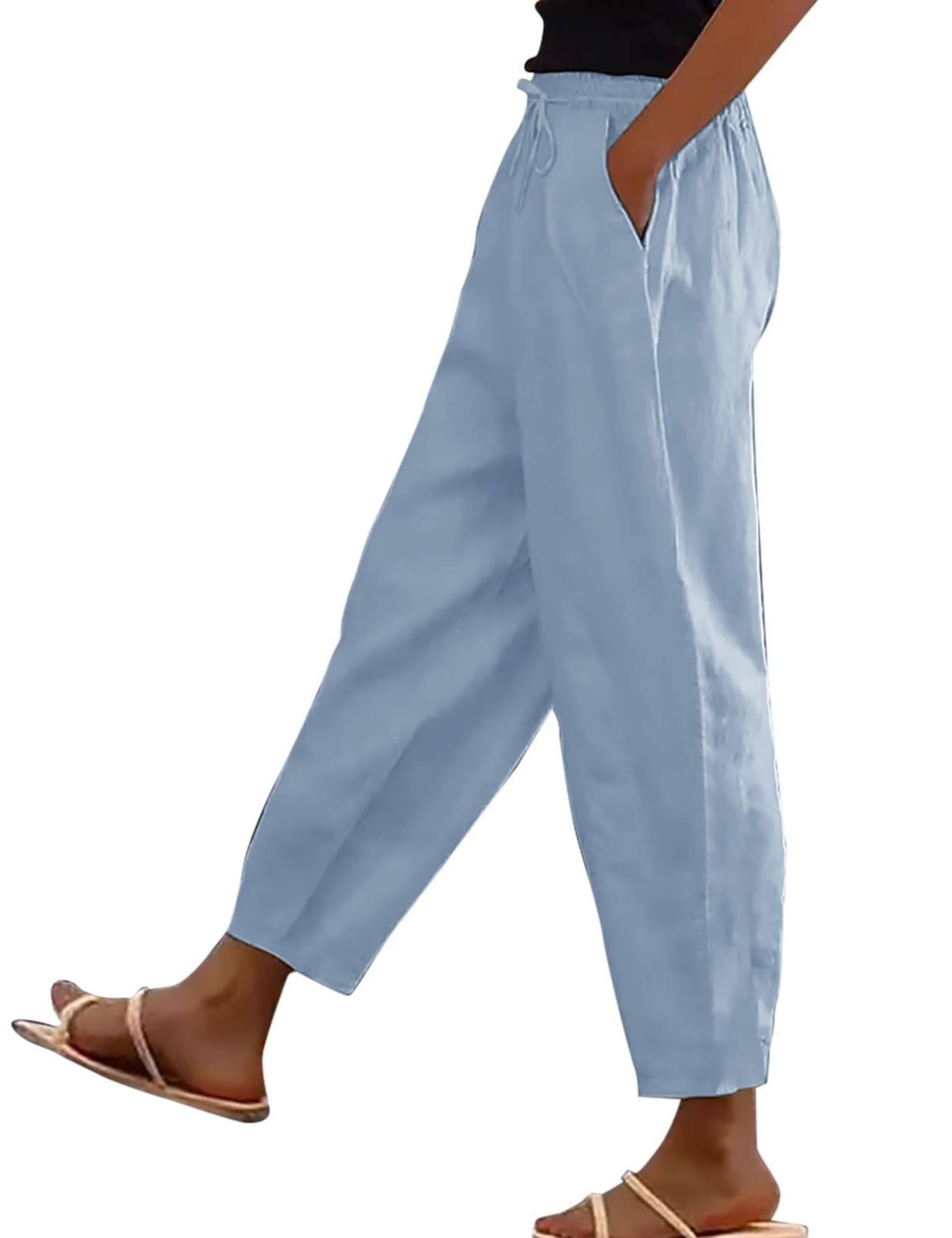 FreeQuent | Rode linnen dames broek (lava) enkellengte | €39,95 - Blauw mode