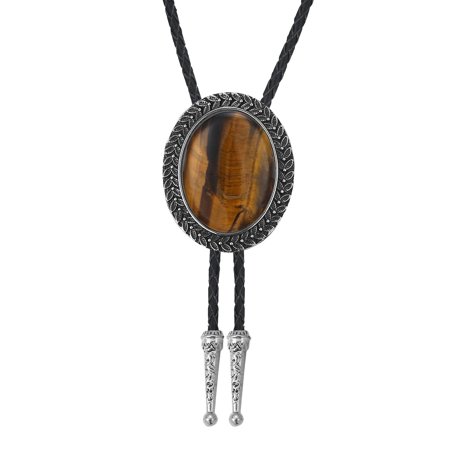 Bolo Tie for Men Women Cowboy Turquoise Celtic Natural Tiger Eye Stone Longhorn Bull Western Leather Bolo Necktie
