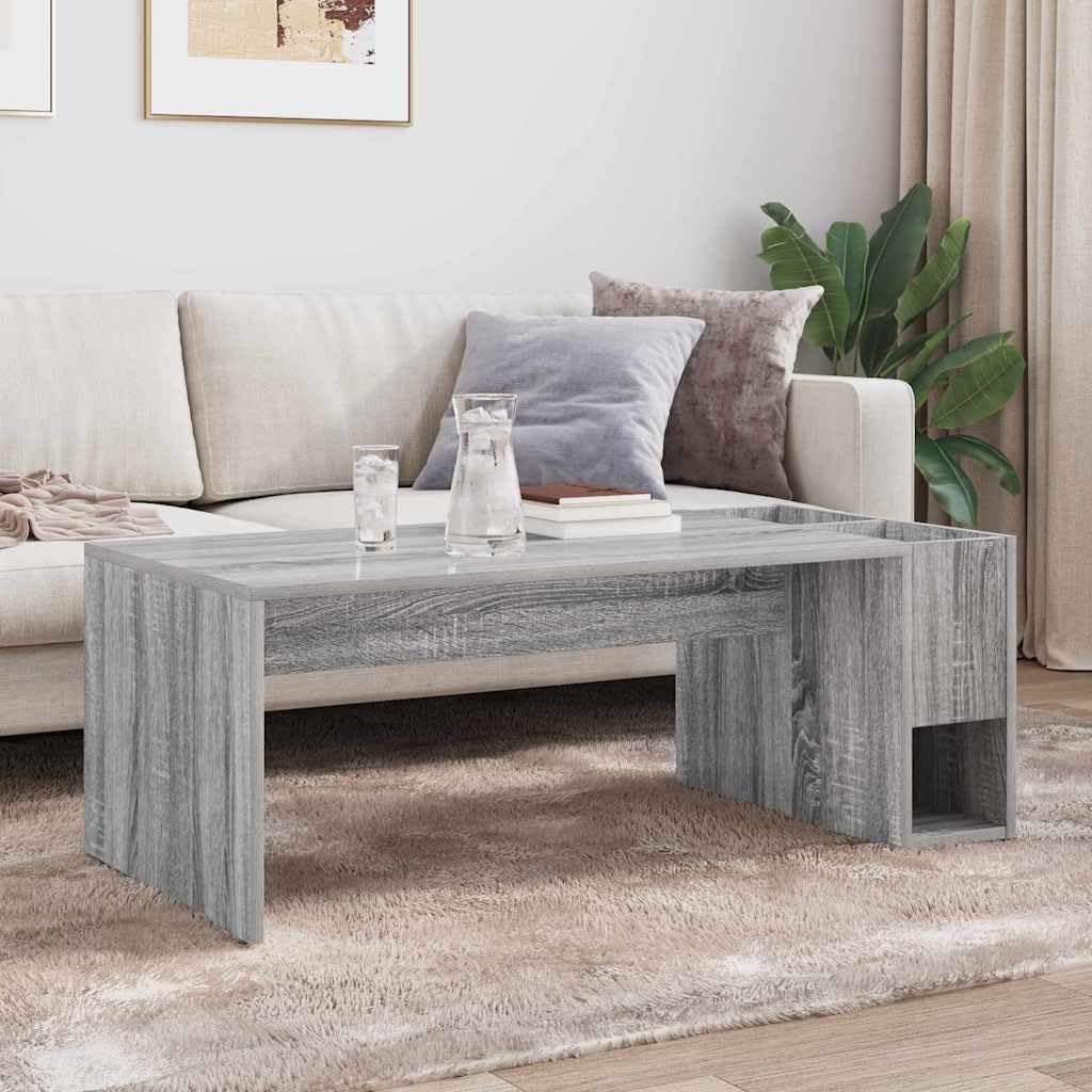 Mesa de centro Sonoma gris de madera 101,5 x 50 x 37 cm con espacio de almacenamiento, rectangular para salón, mesa auxiliar, estante para sofá, salón, oficina, diseño moderno