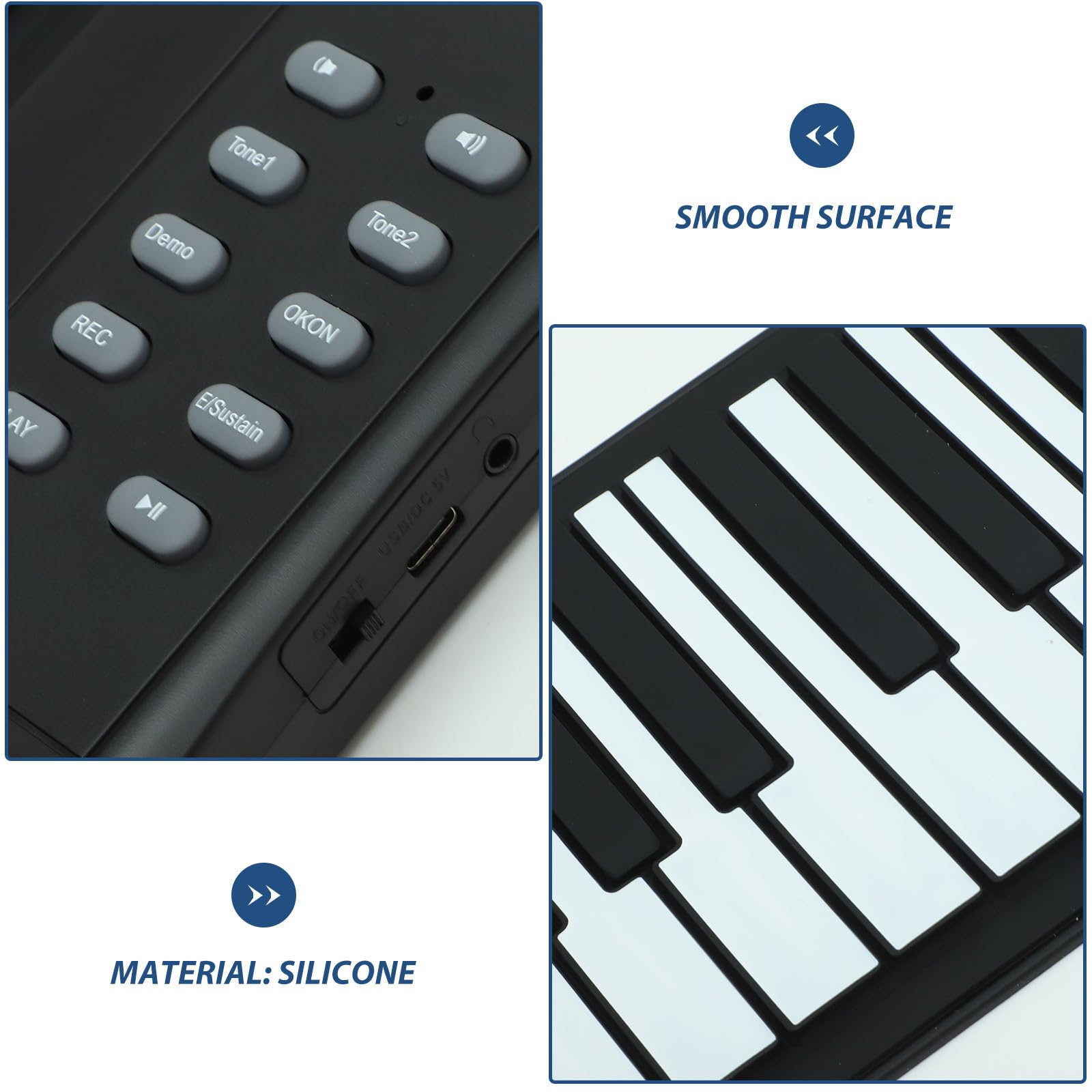 Pianoforte Pedaliera Pieghevole 61 Tasti Portatile Elettronico in Silicone e Ingresso Mp3, per Lezioni e Intrattenimento