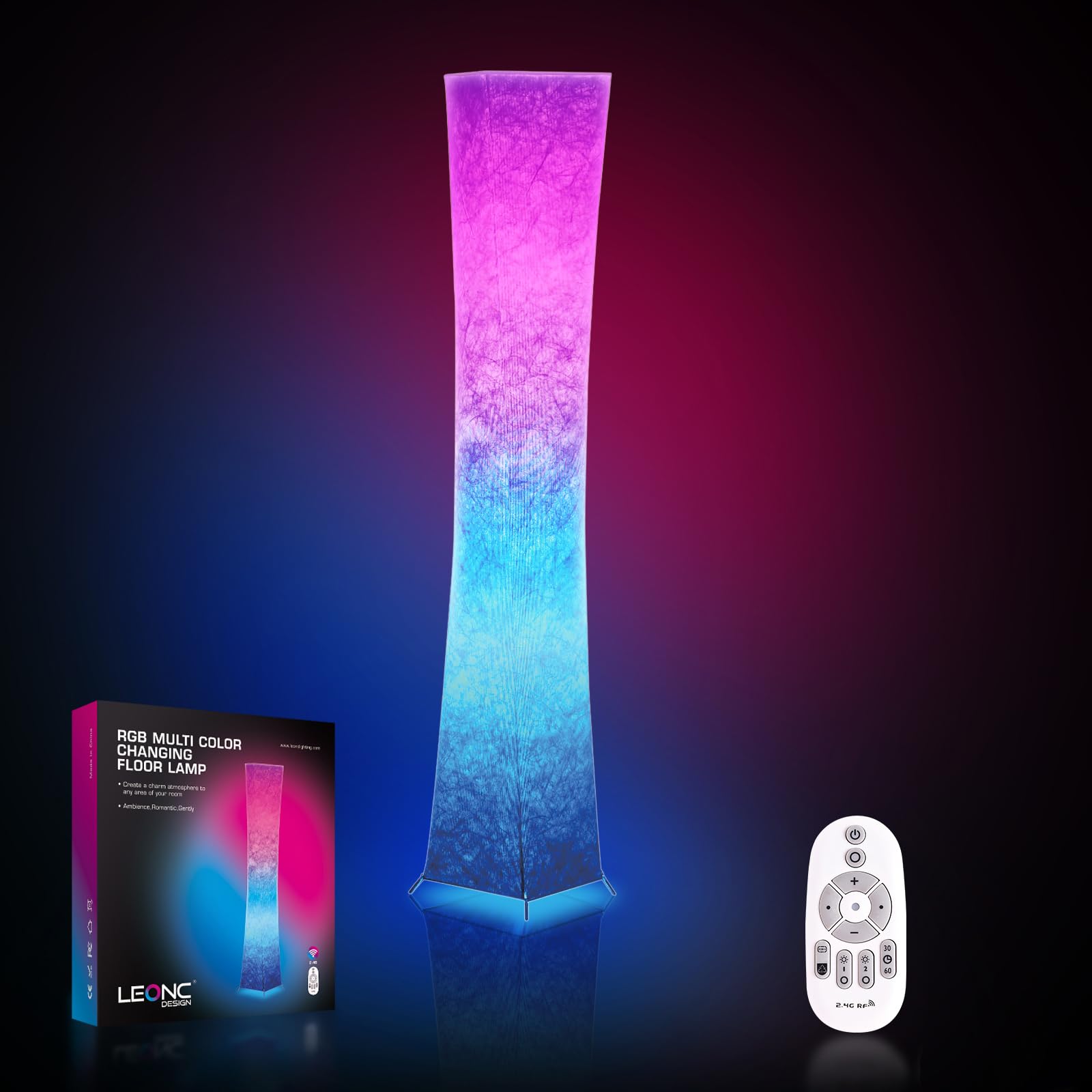 LEONC Floor Lamp with Remote, Tuya Smart 9w×2 Bulbs Included, 61" Smart Modern Floor Lamp with Alexa, Music Sync and 16 Million DIY Colors, RGB Color Changing Standing Lamp for Bedroom Living Room