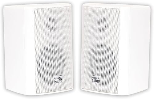 Acoustic Audio by Goldwood AA351W Altavoces de 500 W de alto rendimiento para interiores y exteriores de 2 vías con graves potentes (1 par, blanco)