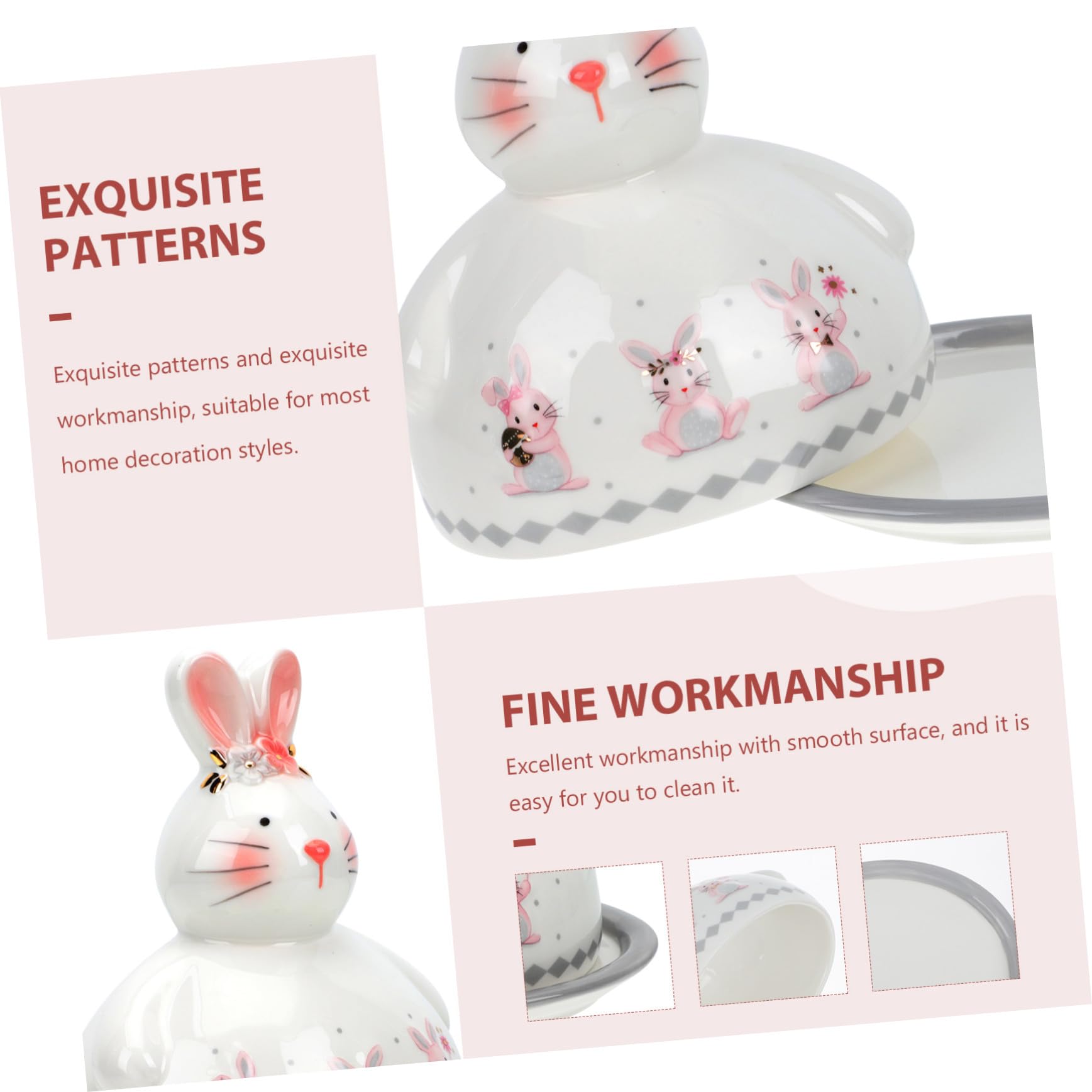 Beurrier en Céramique Lapin Couvercle, Plateau à Beurre Multifonction, Taille Standard, Blanc, Cuisine et Saveurs Maison, Plateau à Dessert et Collations Pratique