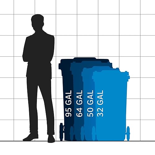 Miniatura 4 de Juego de 4 cubos de basura rectangulares con ruedas azules de 64 galones con tapa y accesorio para colocar