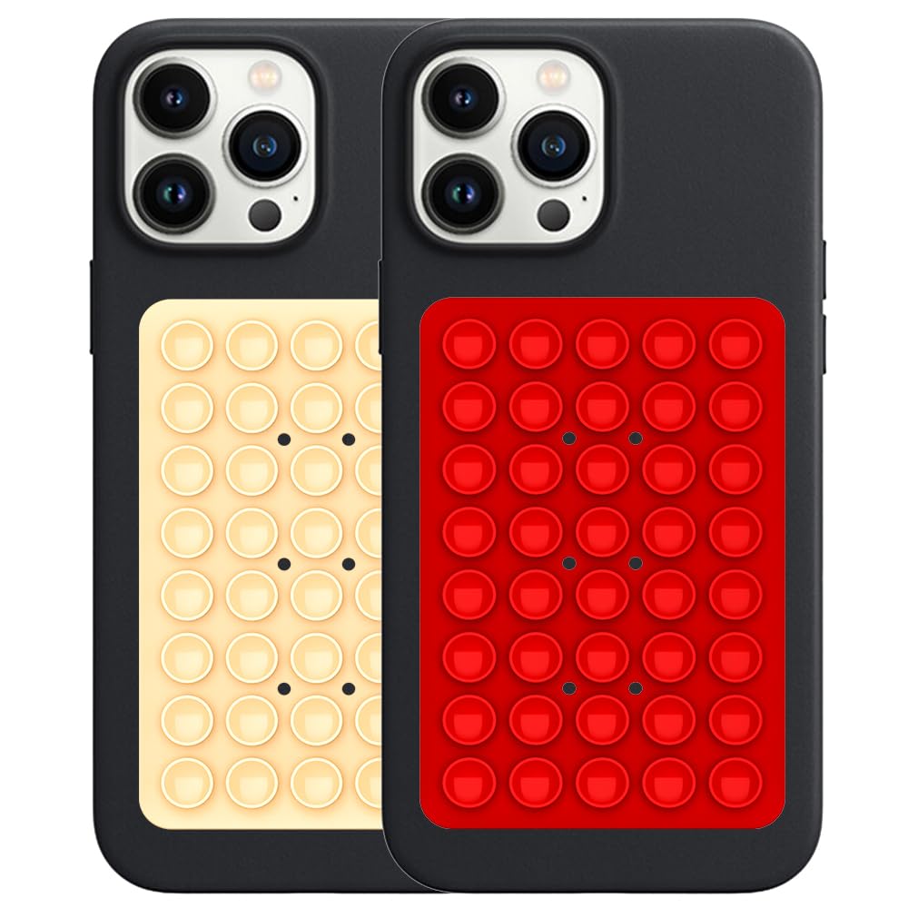 Double Sided Silicone Suction Phone Holder Mount, Silicon Accessory for iPhone and Android, Hands-Free Mirror Shower Phone Holder, TikTok Videos and Selfies (Off-White+Red)