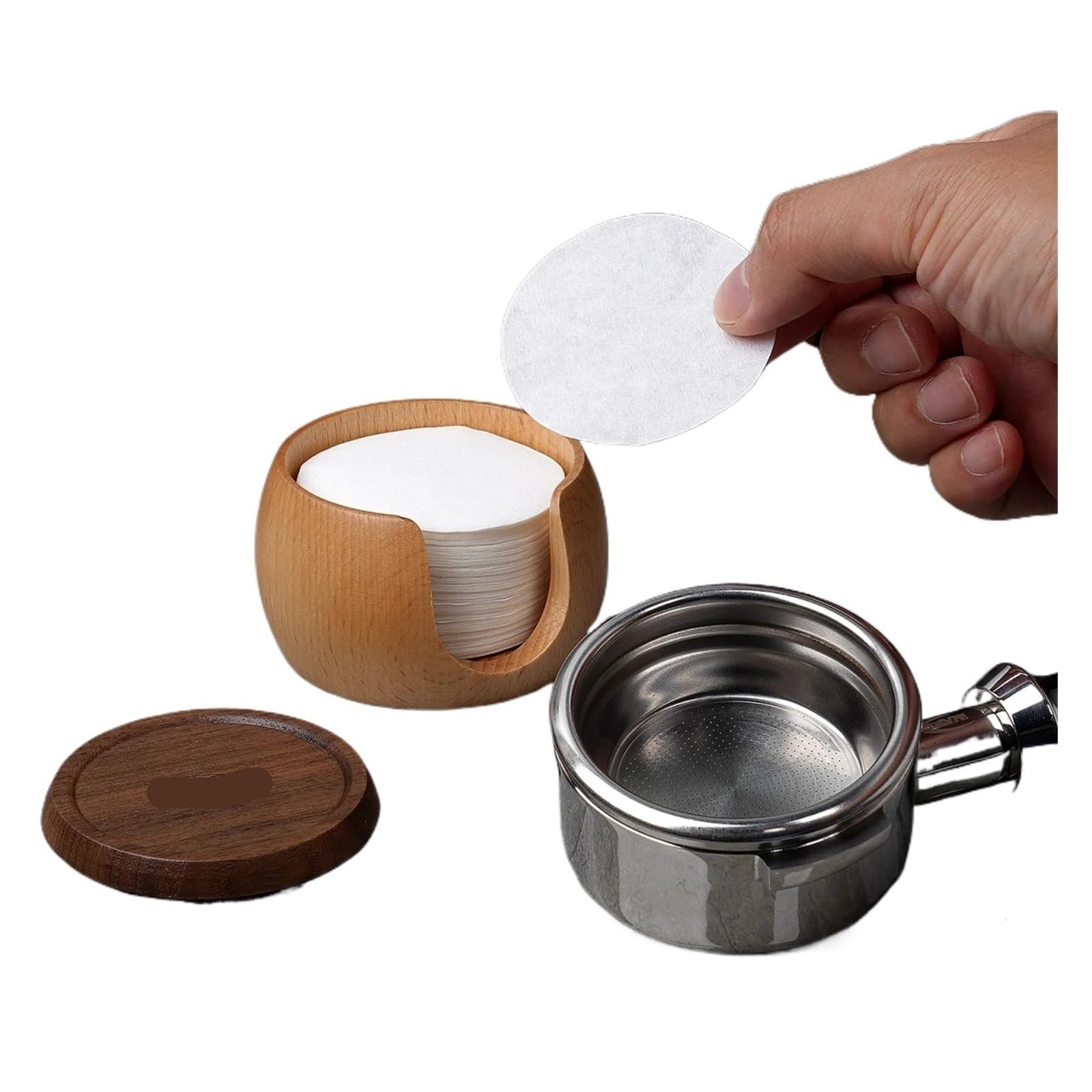 Caja De Madera Espresso Y Filtros De Papel De 200 Piezas, Compatibles Con IKAPE, Filtros De Papel De Pantalla De Disco De Café For Cesta De Portafiltros De 51/54/58 Mm(51MM 201pcs)