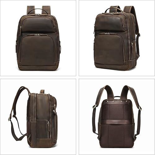 Miniatura 3 de Mochila de viaje de cuero de grano completo para hombre, mochila de senderismo, mochila casual, bolsa de viaje para portátil de 17.3 pulgadas,