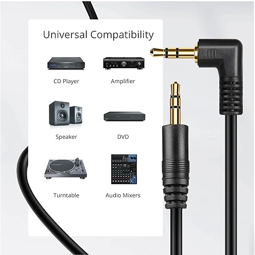 Miniatura 5 de TNP - Cable de audio de 0.138 in en ángulo recto (15 pies) macho a macho chapado en oro AUX Auxiliar adaptador de conector de auriculares TRS cable