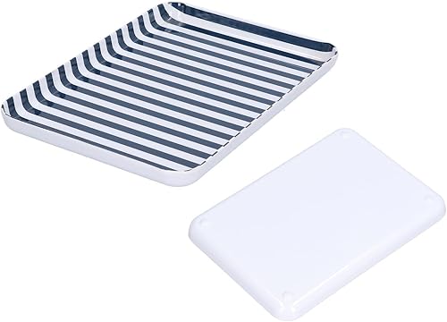 Platos de fruta para ensalada, bandeja rectangular de frutas, plato de postre, platos de servir a rayas azules y blancas, platos de almuerzo, platos