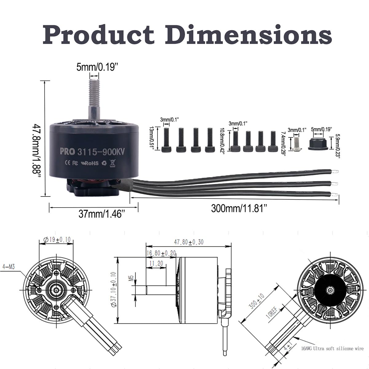 4Pcs Pro 3115-900kv Brushless Motor 4,6,8s per 8-10 pollici Long Range Drone Parts, FPV Multicopter Drone, Racing Power, RC Airplane 4-8s Motore elettrico, 4,8 kg di spinta per Quadcopter, Hexcopter