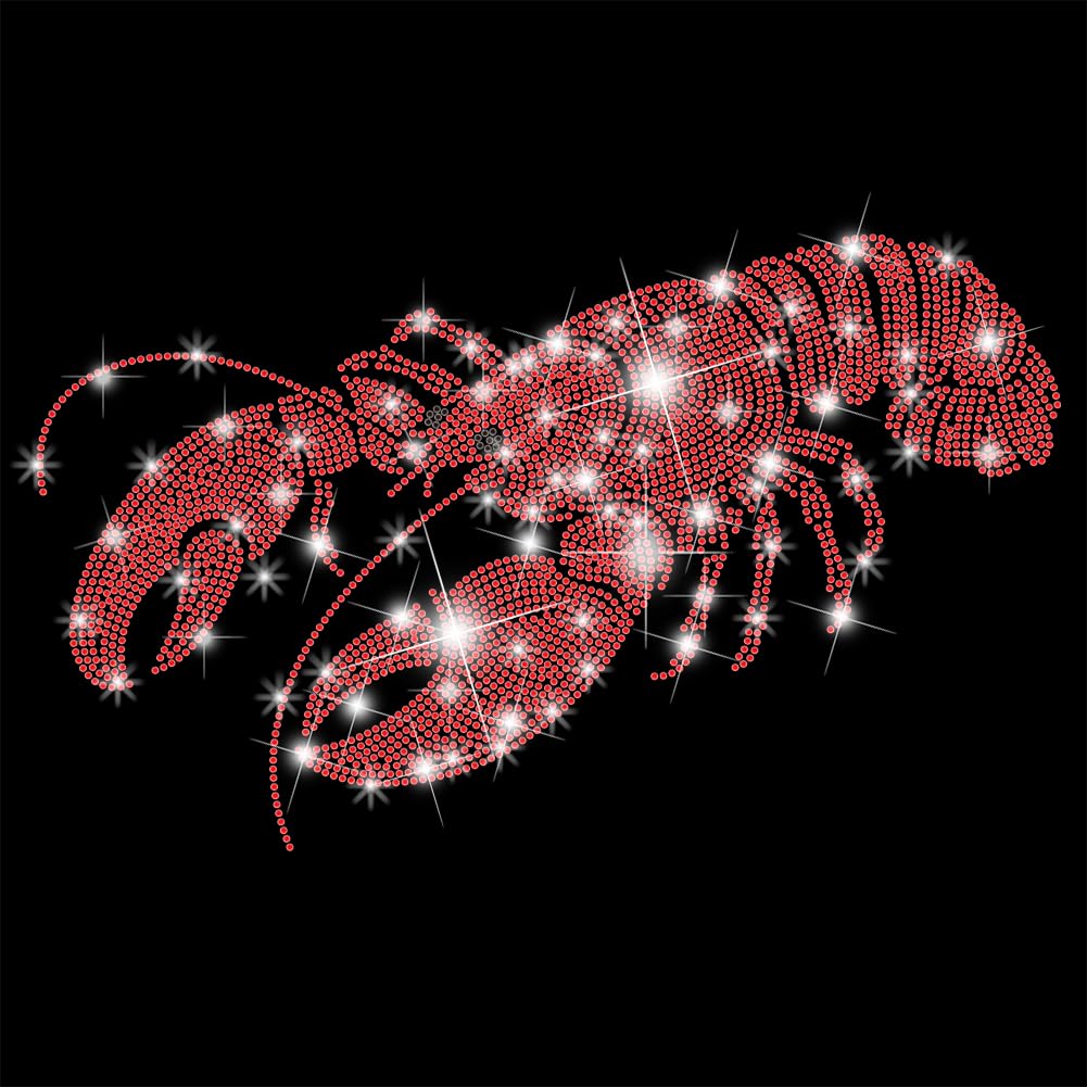 GOMAKERER 1 Pc Lobster Rhinestone Iron on Transfers, Sparkling Rhinestone Iron on Hotfix Transfer Decal Bling Crystal Clothing Transfer Repair Applique Patches for T-Shirt Jeans Pants Bags