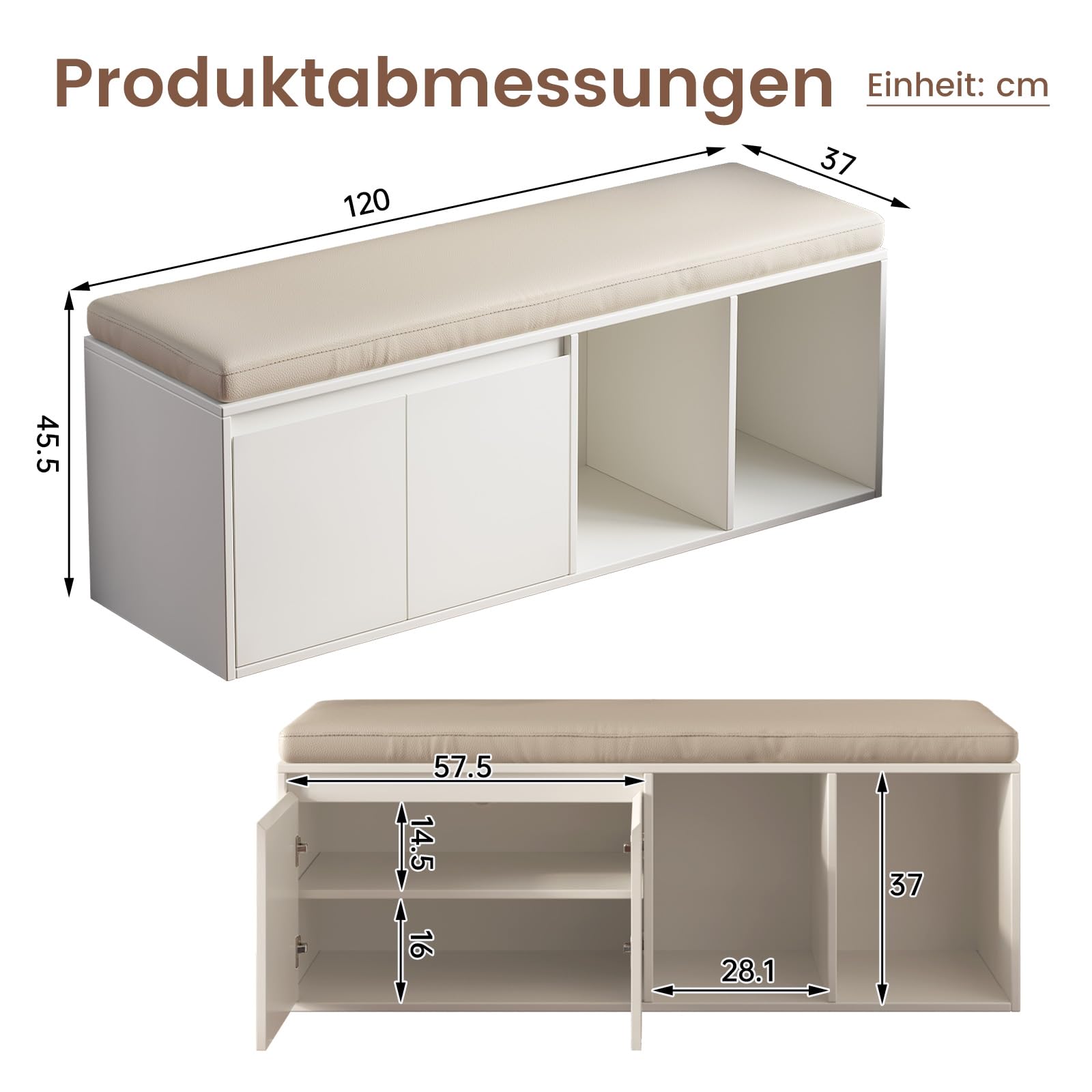 Miuuod Schuhbank mit Stauraum, Schuhbank mit Schiebetüren, Schuhwechseltisch mit gepolstertem Sitz für Schlafzimmer, Eingangsbereich und Flur