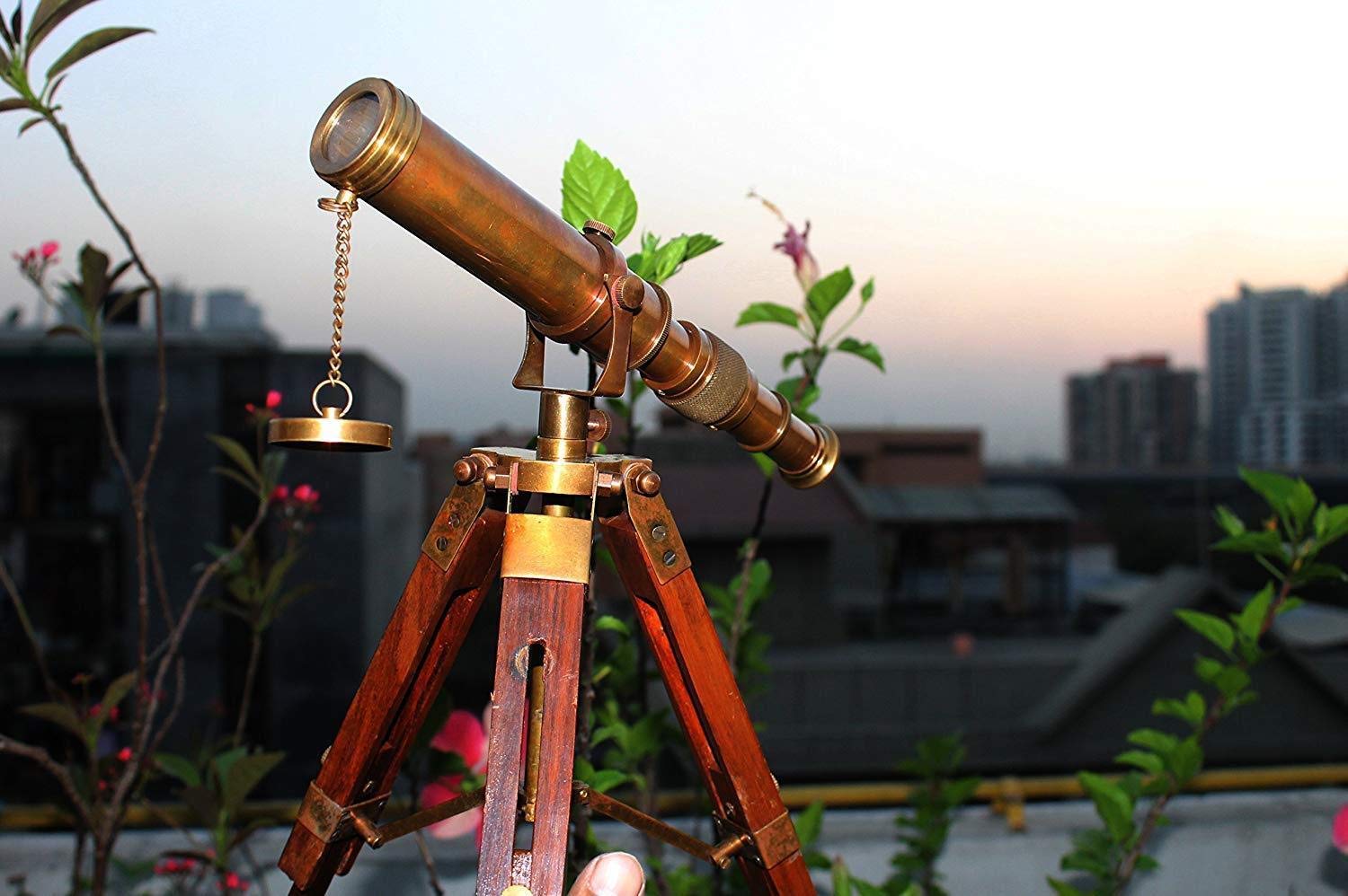 Mahira Nautical Vintage Antique Decorative Table Classy Brass Telescope with Adjustable Tripod Stand B
