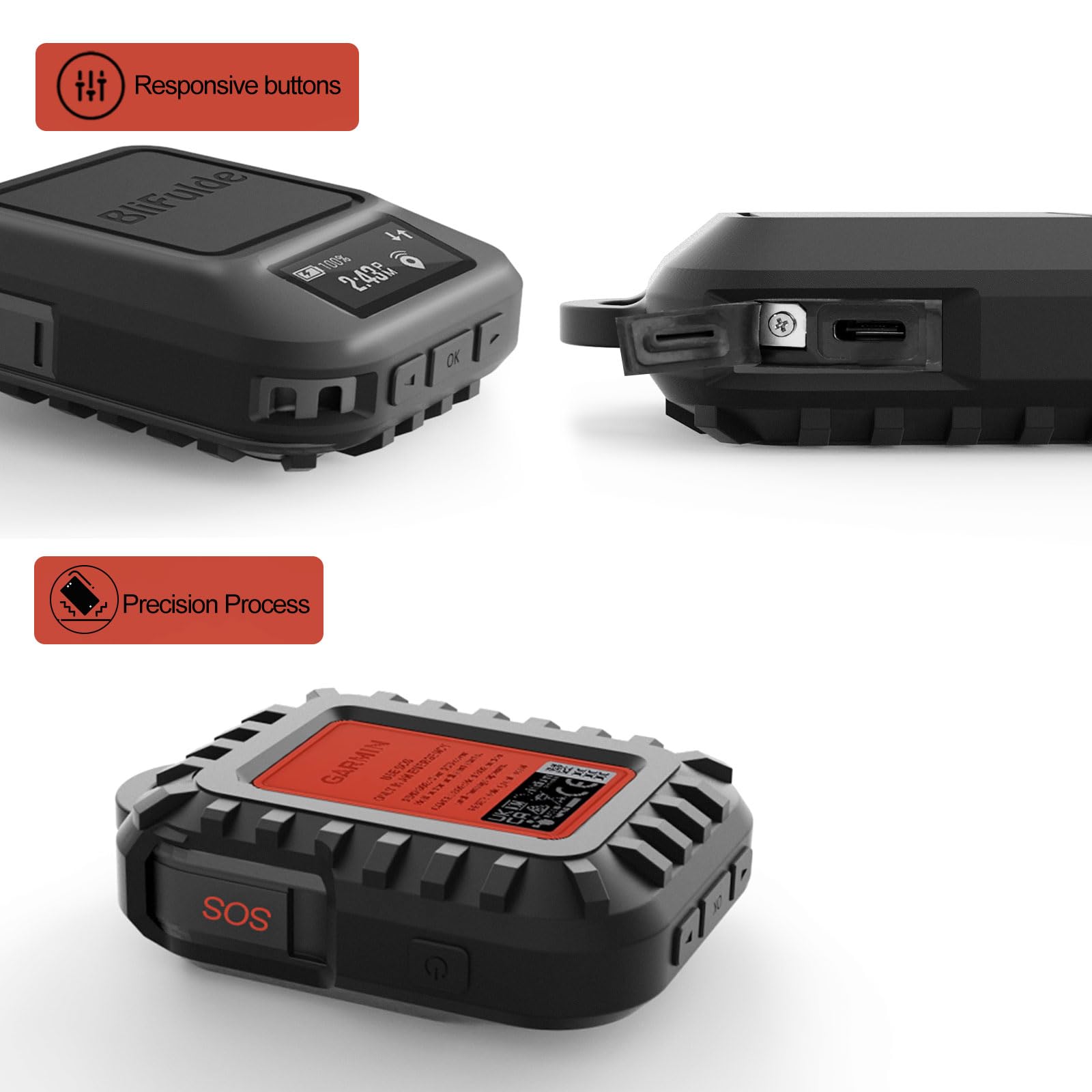 Custodia protettiva in silicone per Garmin inReach Messenger Plus – Custodia antiurto in silicone con moschettone – design durevole – nero (solo custodia)