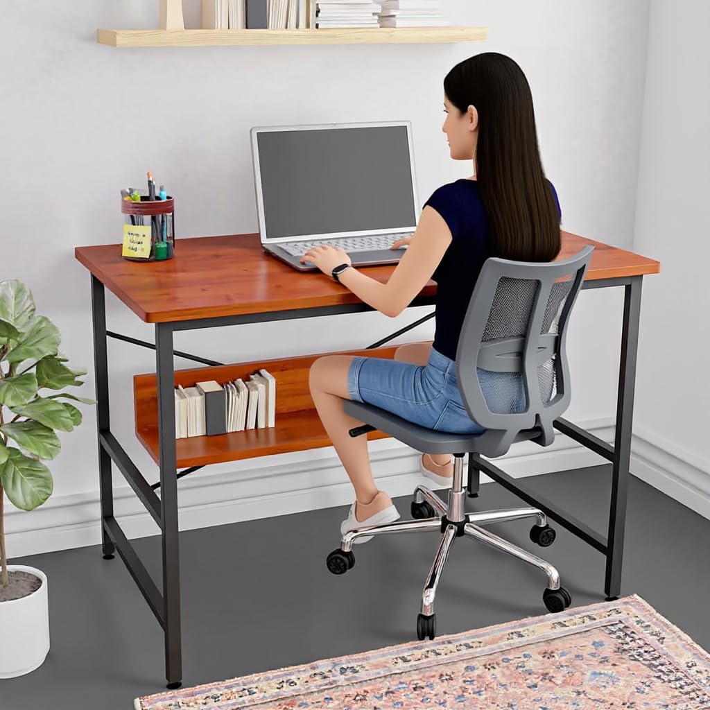 FURLAY Ark Office Desk and Study Table | 1 Year Warranty | Metal and Century Engineered Wood Desk for Adults & Students (Woodland)