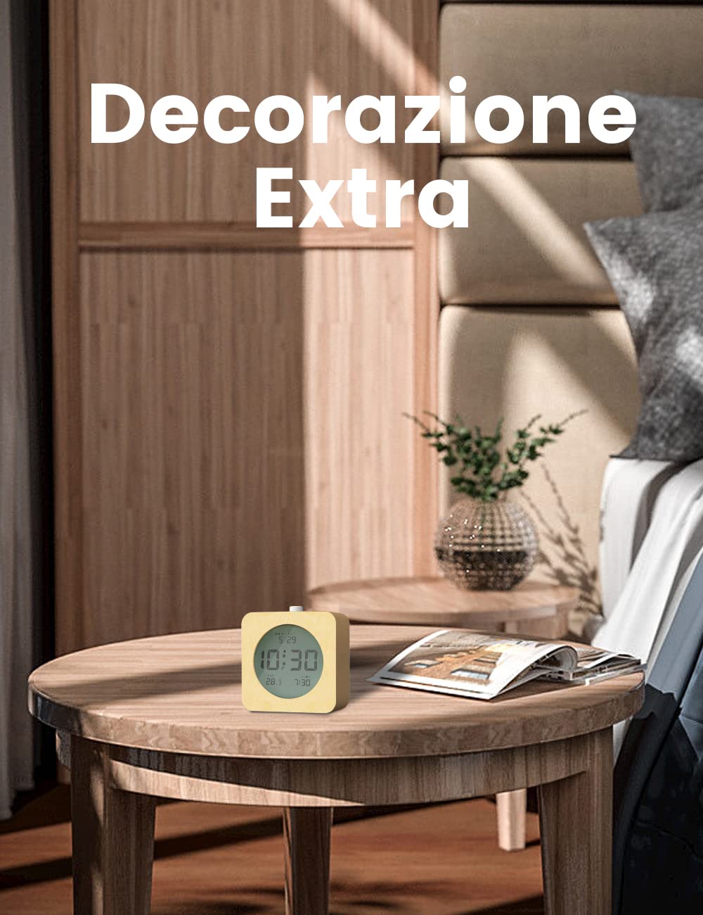 Sveglia Digitale In Legno AboveClock - Con Temperatura, Data, Luce Notturna E Snooze, Batterie Non Incluse - Foto 7