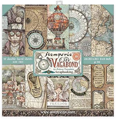 Stamperia SBBL53 Bloc De Papier 10 Feuilles Double Face Voyages Fantastiques 12 X 12 - Scrapbooking Multicolore