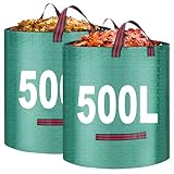KOOSREEL Garden Waste Bags, 2 Packs 500L Heavy Duty Gardens Bags, Reusable Waterproof Garden Sacks with Handles, Ideal for Collecting Plant Waste Grass and Leaves