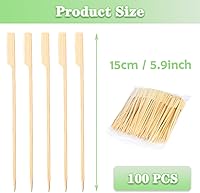 Vista 2 de Brochetas de bambú de 6 pulgadas, palitos de bambú para cóctel, 100 piezas, brochetas de Kabab, palillos anchos y planos de madera para barbacoa