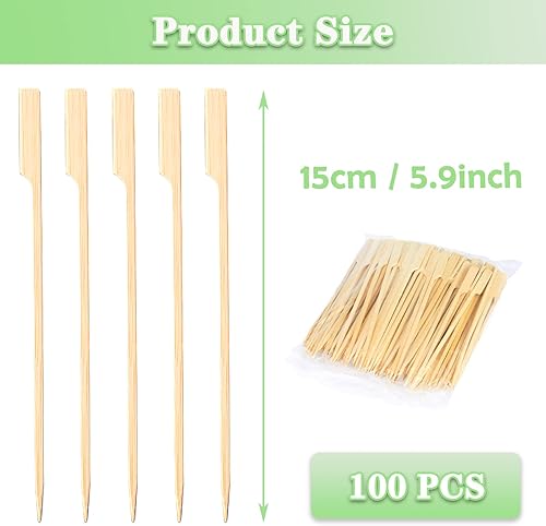 Miniatura 2 de Brochetas de bambú de 6 pulgadas, palitos de bambú para cóctel, 100 piezas, brochetas de Kabab, palillos anchos y planos de madera para barbacoa,
