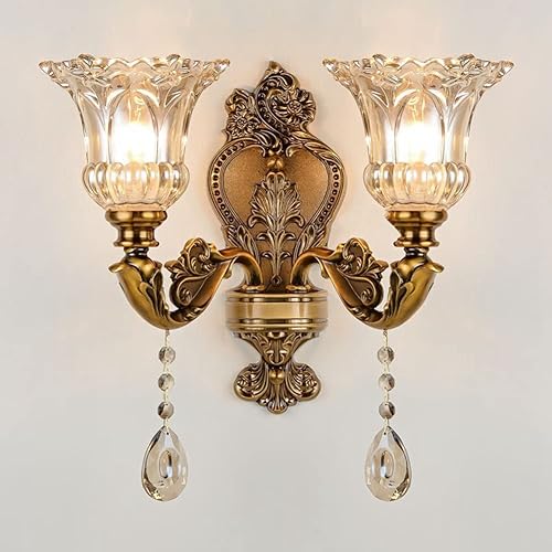 Antique Brass Wall Sconce OTTOSON Vintage Floral Wall Mount Lamp