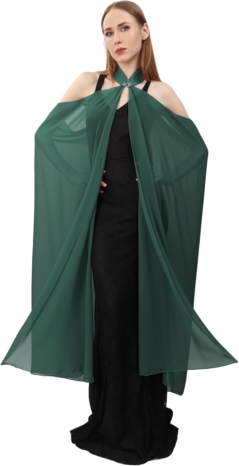 DAZCOS Chiffon Shawls Cape for Women Tulle Cloak for Evening Dresses Wedding Collared Halter Capelet for Christmas - Image 6