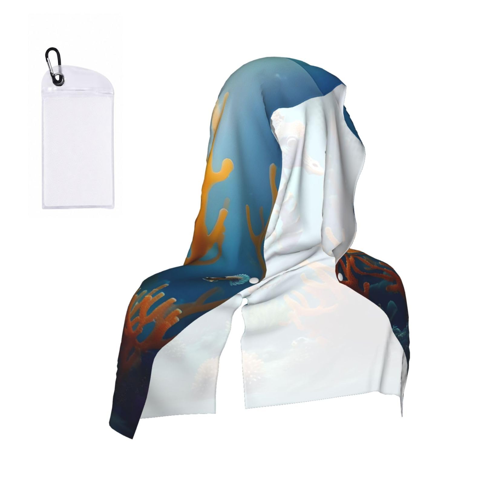 CNTDBU Seabed coral seahorse Cooling Towel Hooded-Instant Chill Neck Cover for Sports, UV Cooling Rag for Running Gym