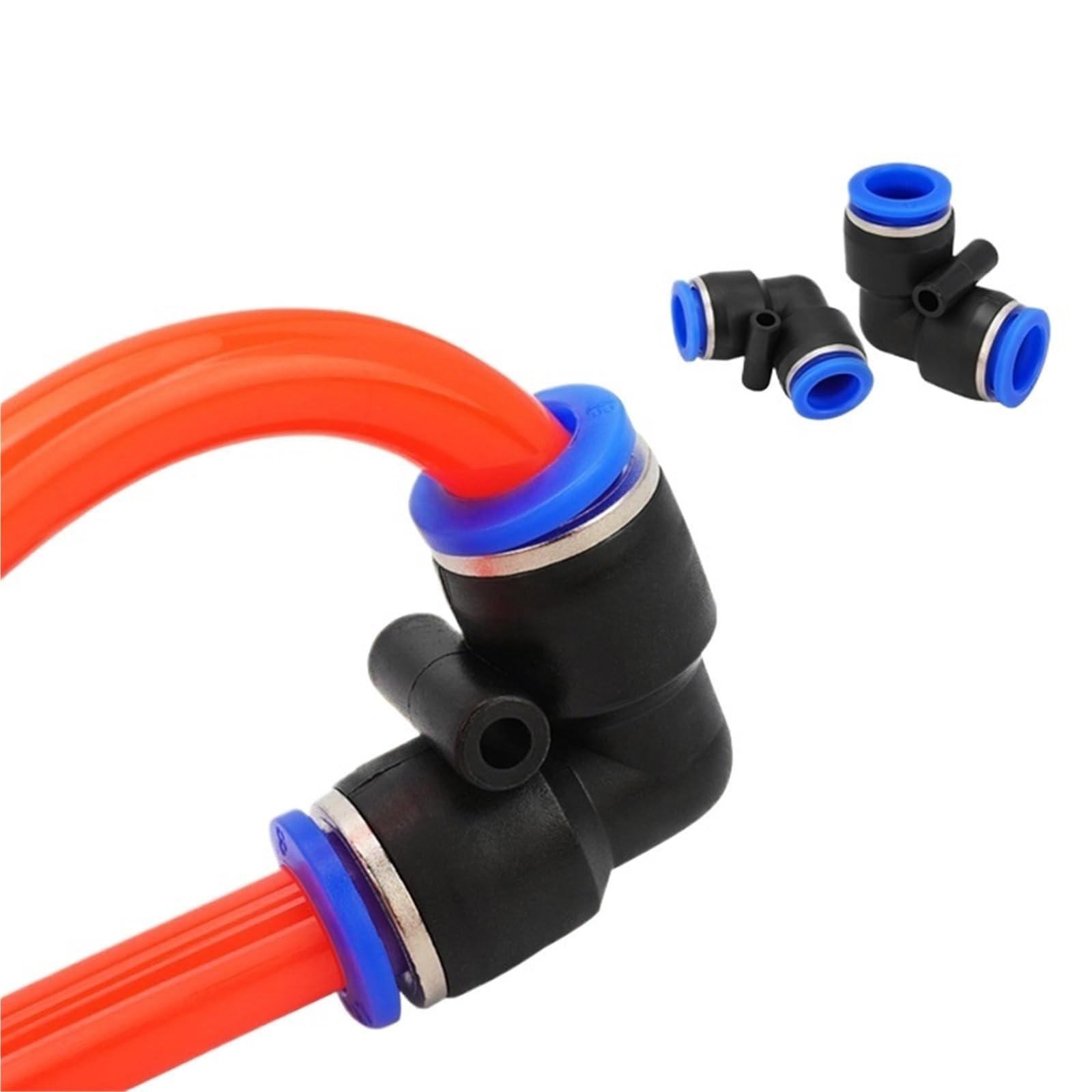 100 tubos de manguera PV de 4 mm, 6 mm, 8 mm, 10 mm, 12 mm, 2 vías, codo de 90 grados, plástico neumático, conector de ajuste rápido (100 piezas PV-8)