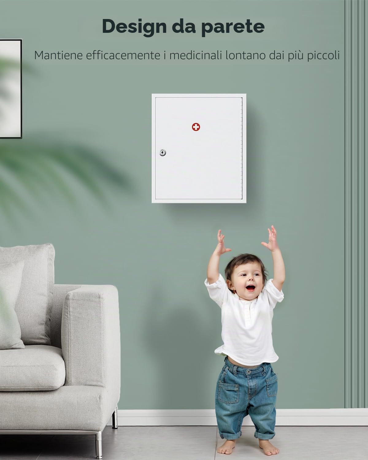 Uniclife Armadietto per medicinali da parete con serratura a chiave, armadietto di pronto soccorso, armadietto medico con serratura di grande capacità, organizer per medicinali sicuro in acciaio,