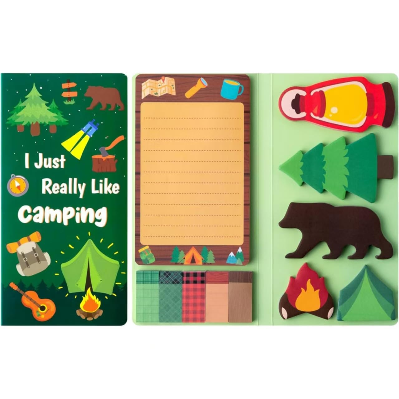 Camping Theme Sticky Notes Set, 550 Sheets,Cute Cartoon Dog Post It Notes with 3 Point Pens, Self-Adhesive Writing Memo Pages Back to School Office Supplies