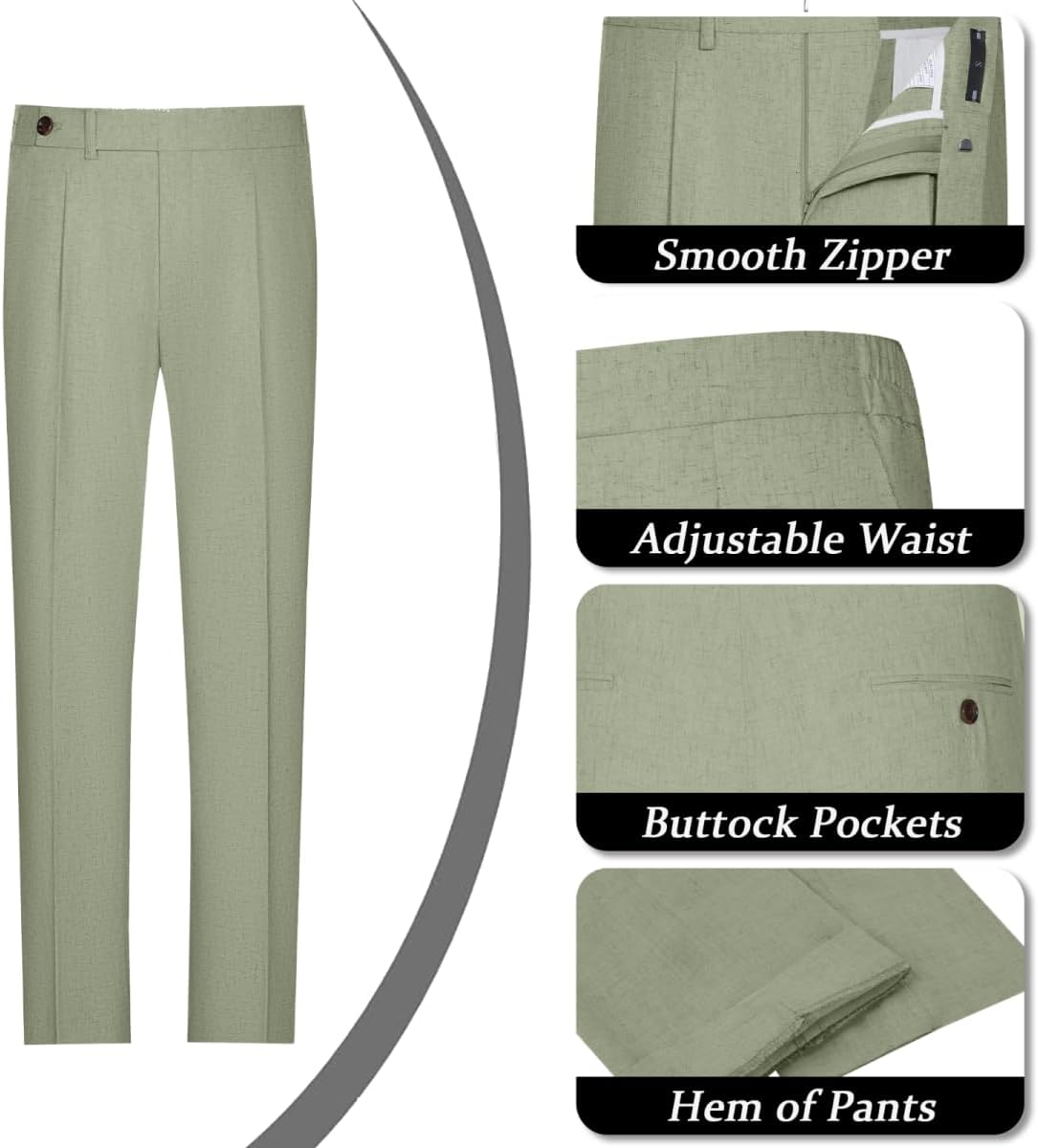Men's Linen Slim Fit 2 Piece Suit Set Casual Business Blazer & Flat Front Pants for Wedding Summer Beach Party