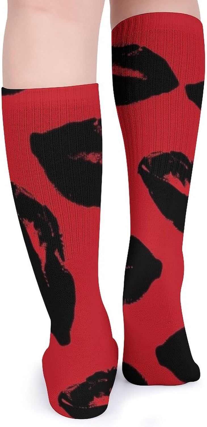 5-Pack Knee High Socks, 15.7 Inch Breathable Casual Socks Red And Black Lips Stockings for Men Women