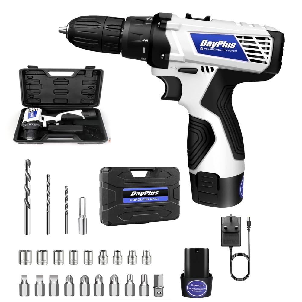Cordless Power Drill Set Electric Screwdriver Kit Combi Drill with 2-Speed, 18+1 Torque, 3/8" Chuck Handheld Drills Driver with 1500 mAh Batteries, 26PCS Drill Bits, Carry Case, LED Work Light