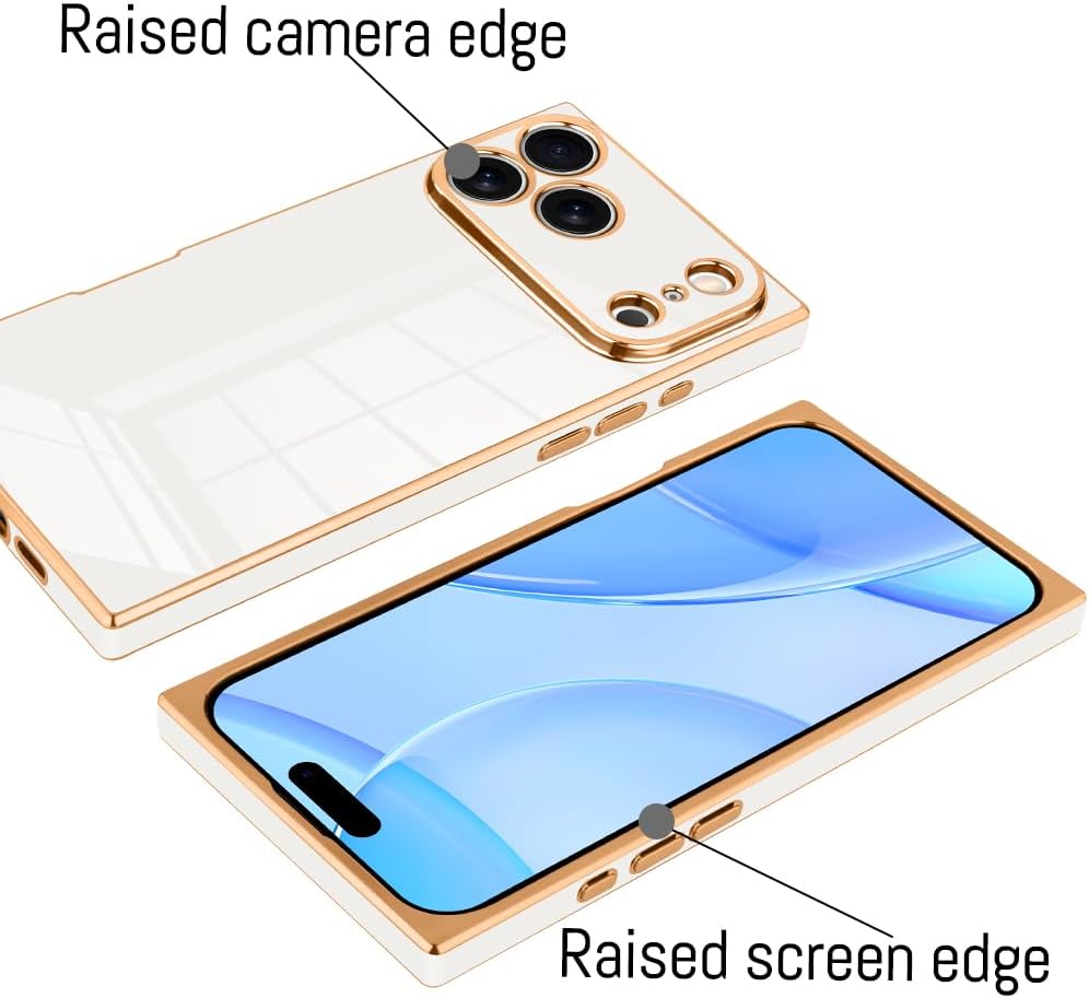 KANGHAR Case Compatible with iPhone 17 Pro Luxury Cute Plating Design Case Full-Body Anti-Scratch Shockproof Bumper Protective Cover Designed for iPhone 17 Pro 6.3 Inch White - Image 3