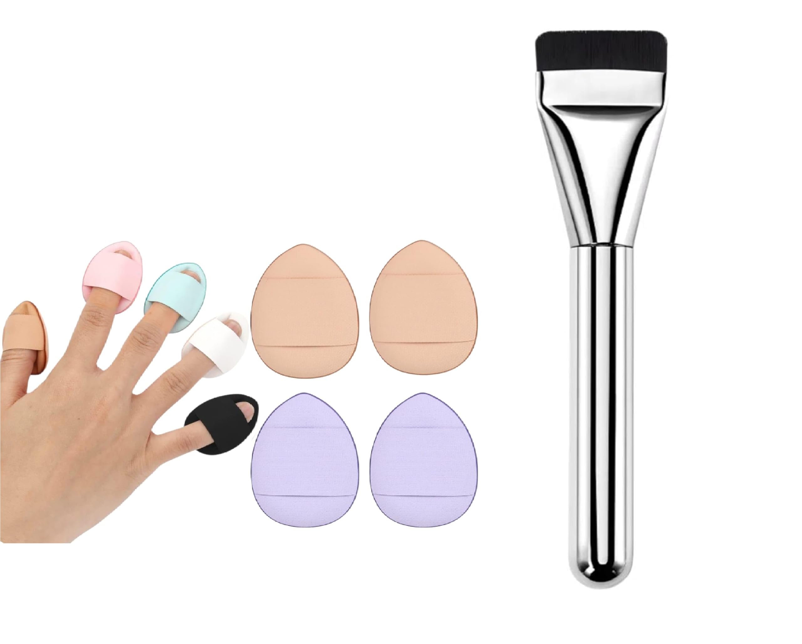 Kshan Flat Foundation Brush, Korean Makeup Spatula Facial Brush for Liquid Foundation, Premium Face Makeup Brush for Blending Cream, Multicolour with 4 pices finger puff-image-48