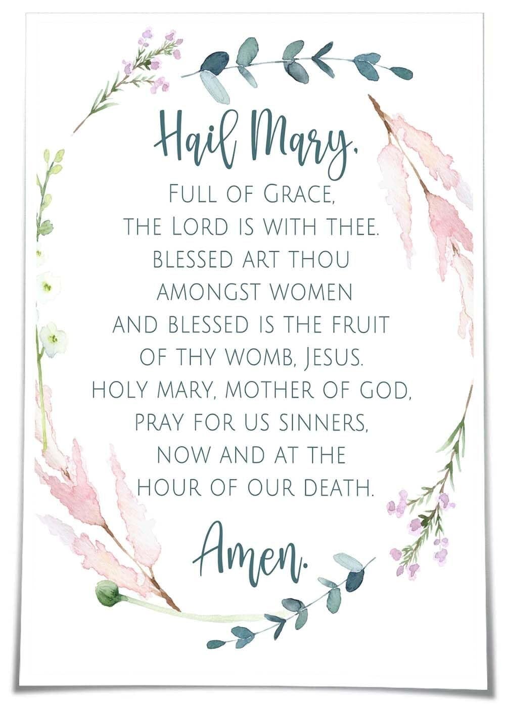 HGETJOHXEM Framed Hail Mary Prayer Print, Catholic Religious Artwork, Classic Sacred Image for Prayer Room, Bedroom, Church, Christian Home Decor(Unframed,12x18inch(30x45cm))