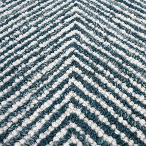 Image of Modern Herringbone Chevron Collection Handcrafted Wool Area Rug - Durable, Zigzag Pattern, for High Traffic, Contemporary Design for Living Room, Bedroom, Dining Room Decor (Deep Teal, 8' x 10')