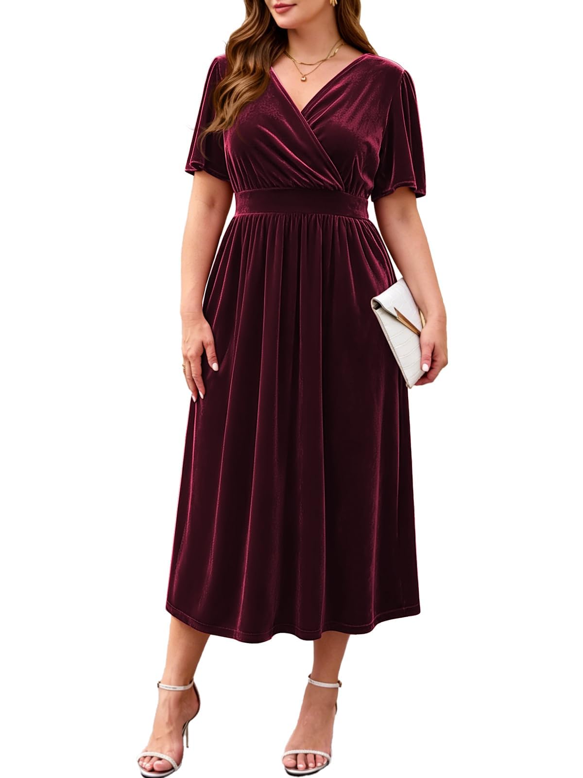 BELAROI Women Velvet Dress Plus Size Cocktail Fall Wedding Guest Dress