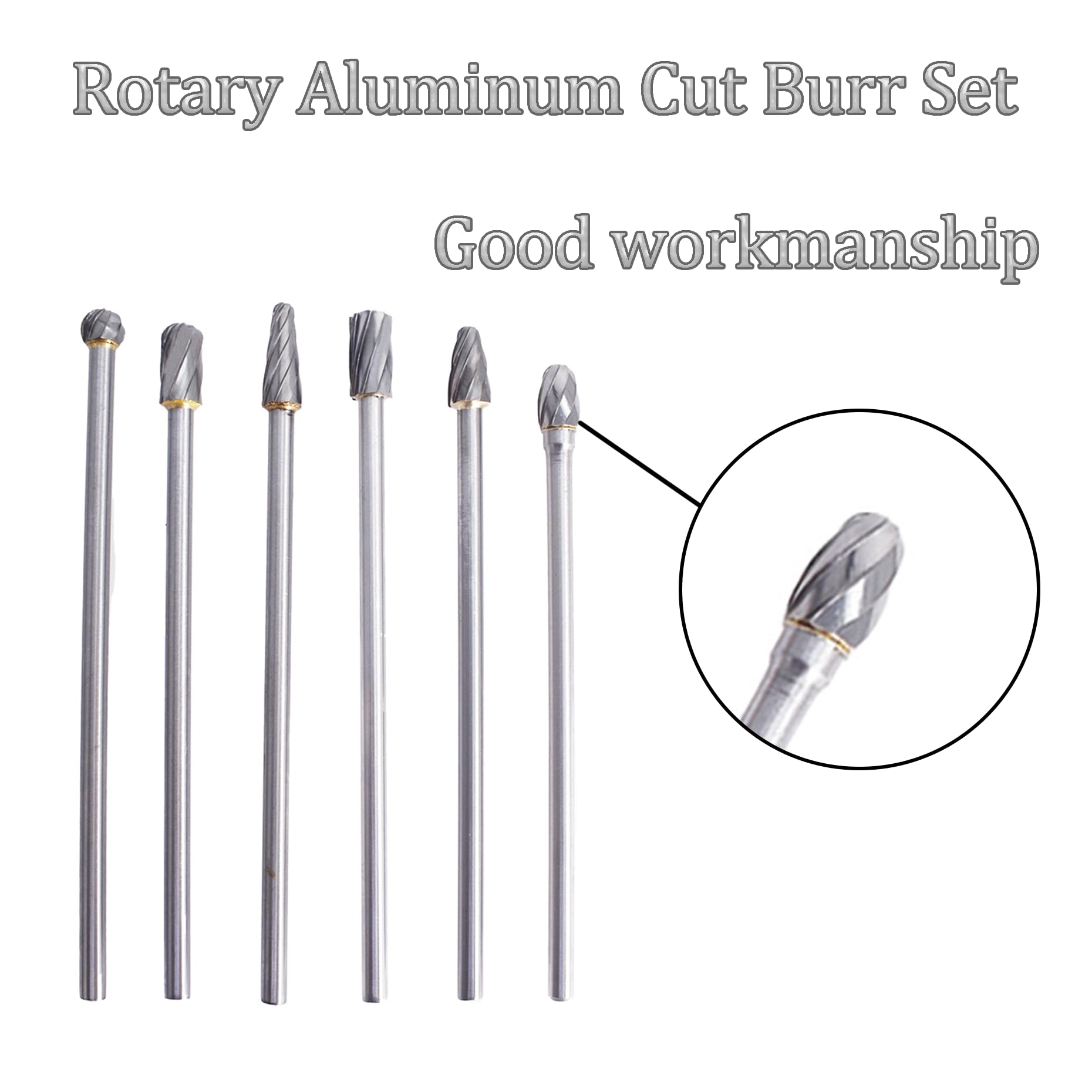kimllier 6Pcs 10mm Rotary Aluminum Cut Burr Set 6mm 1/4 Inch Head 150mm — Amazon image 3