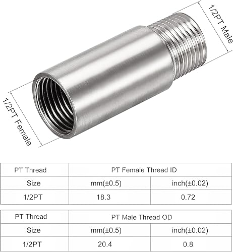 Miniatura 2 de Awclub Brazo de extensión de cabezal de ducha, 2.4 pulgadas, 12PT macho a 12PT hembra rosca 304, acoplador de montaje de tubería de acero inoxidable