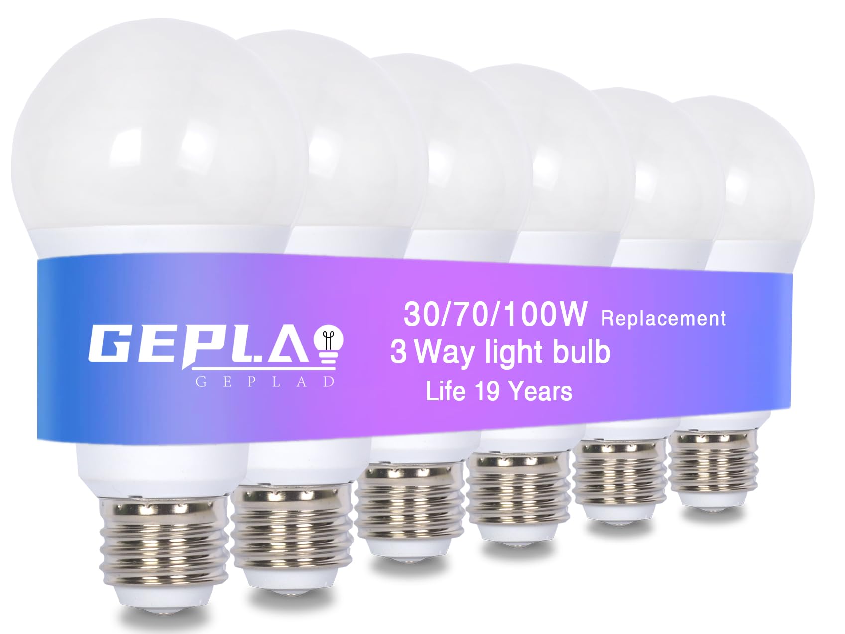 - GEPLAD 6-Pack 3 Way Light Bulbs 30 70 100W Soft White 3000K Equivalent,A19 Three Way Light Bulb with E26 Medium Base