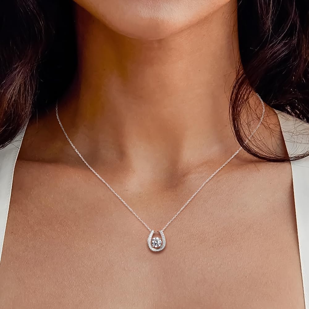925 Sterling Silver Horseshoe Necklace for Women Round Gemstone Birthstone Necklace Sapphire/Emerald/Ruby/CZ Horse Shoe Pendant Necklaces Jewelry Gift - Image 7