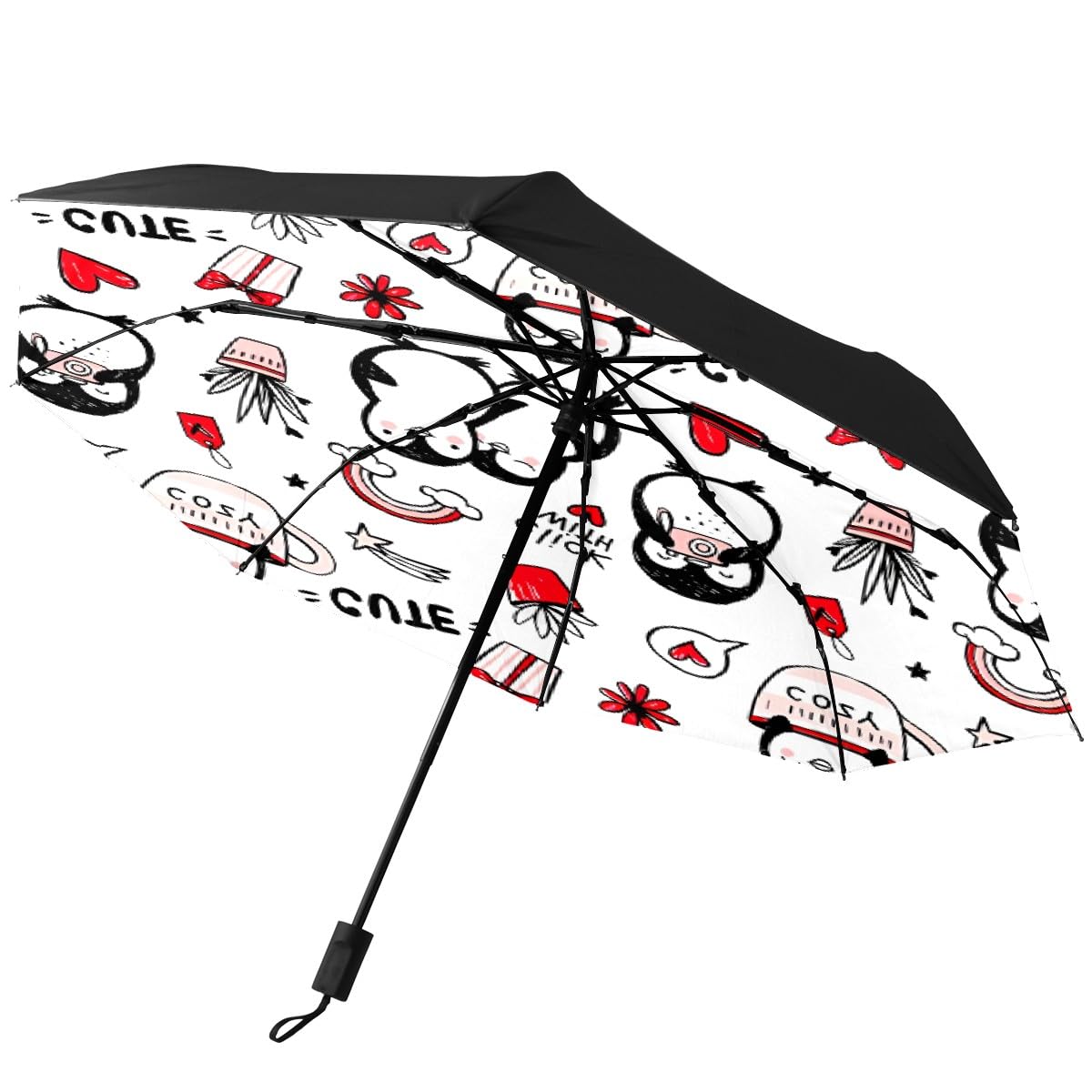 GISPOG Automatic Folding Umbrella, Penguin Cute Waterproof Compact Sun and Rain Travel Umbrellas