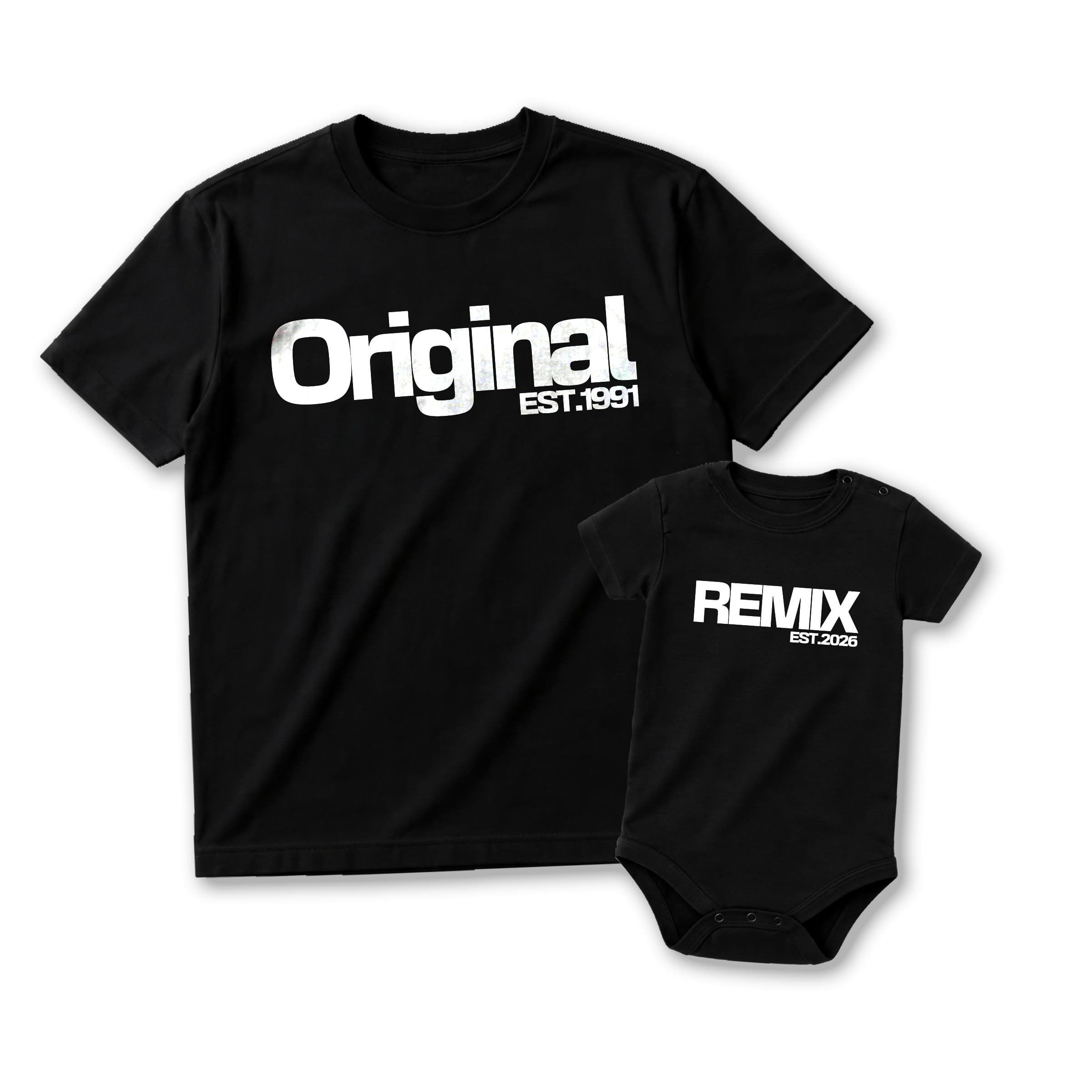The Original The Remix Vater Sohn Partnerlook Mama Tochter Outfit Set Papa Geschenk Idee Baby Weihnachten T-Shirt mit Babybody Bedruckt Personalisiert
